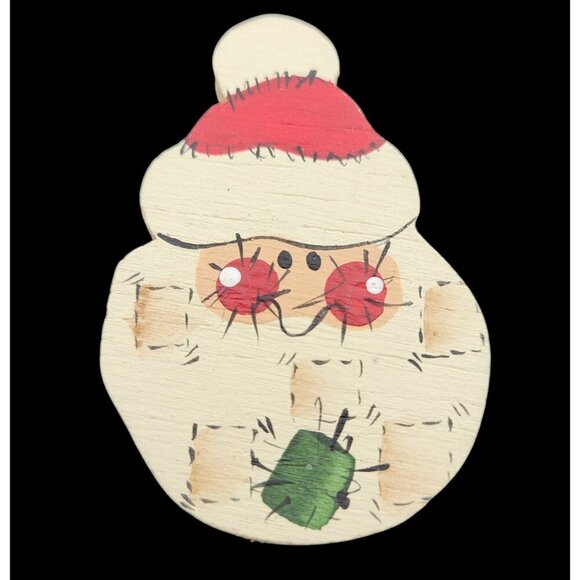 Vintage Snowman & Santa Wooden Brooches Set Of 2 Hand-painted Christmas NOTE - Picture 5 of 8